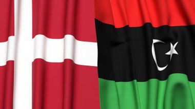 Gerçekçi kumaş dokusuna sahip DENMARK ve LIBYA bayrakları