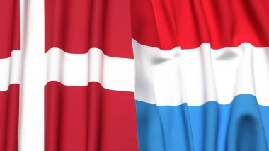 DENMARK ve LUXEMBOURG bayrakları gerçekçi kumaş dokusuyla