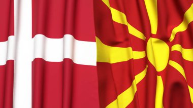 Gerçekçi kumaş dokusuna sahip DENMARK ve MACEDONIA bayrakları