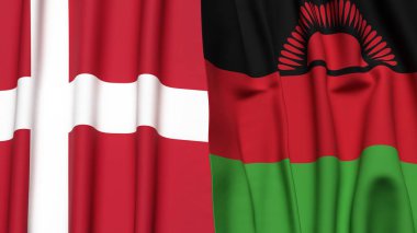 DENMARK ve MALAWI bayrakları gerçekçi kumaş dokusuyla