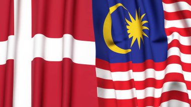 Gerçekçi kumaş dokusuna sahip DENMARK ve MALAYSIA bayrakları