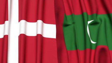Gerçekçi kumaş dokusuna sahip DENMARK ve MALDIVES bayrakları