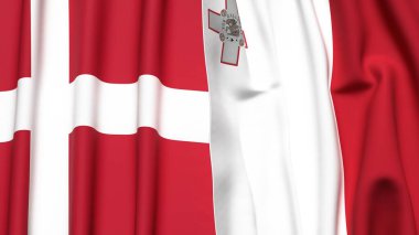 DENMARK ve MALTA bayrakları gerçekçi kumaş dokusuyla