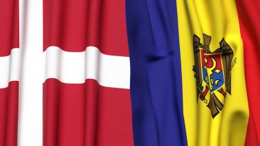 Gerçekçi kumaş dokusuna sahip DENMARK ve MOLDOVA bayrakları