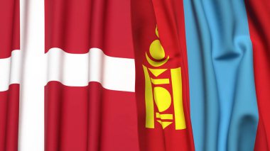 DENMARK ve MONGOLIA bayrakları gerçekçi kumaş dokusuna sahip