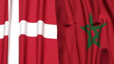 Gerçekçi kumaş dokusuna sahip DENMARK ve MoroCCO bayrakları