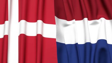 Gerçekçi kumaş dokusuna sahip DENMARK ve NETHERLANDS bayrakları