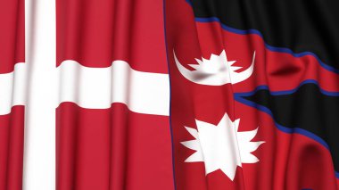 DENMARK ve NEPAL bayrakları gerçekçi kumaş dokusuna sahip