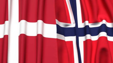 Gerçekçi kumaş dokusuna sahip DENMARK ve NORway bayrakları