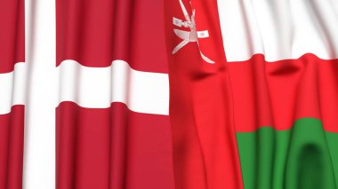 DENMARK ve OMAN bayrakları gerçekçi kumaş desenli
