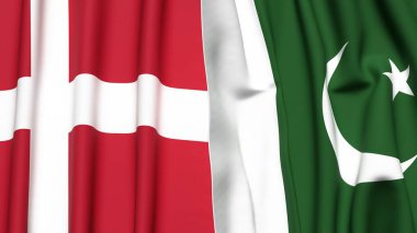 Gerçekçi kumaş dokusuna sahip DENMARK ve PAKISTAN bayrakları