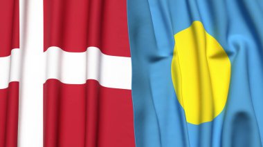 DENMARK ve PALAU bayrakları gerçekçi kumaş dokusuyla