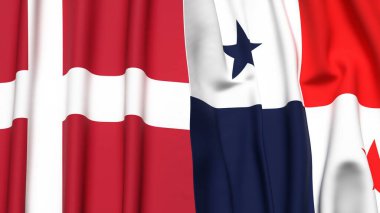 DENMARK ve Panama bayrakları gerçekçi kumaş dokusuna sahip