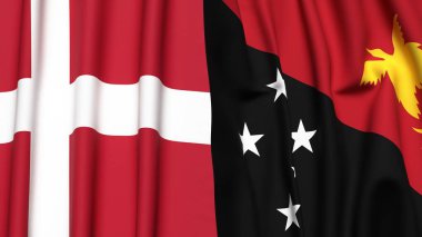 DENMARK Bayrakları ve PAPUA Gerçekçi kumaş dokusuna sahip yeni GUINEA
