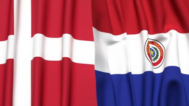 Gerçekçi kumaş dokusuna sahip DENMARK ve PARAGUAY bayrakları