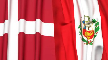Gerçekçi kumaşlı DENMARK ve Peru bayrakları