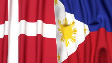 Gerçekçi kumaş dokusuna sahip DENMARK ve PHILIPPINES bayrakları