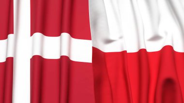 Gerçekçi kumaş dokusuna sahip DENMARK ve POLAND bayrakları