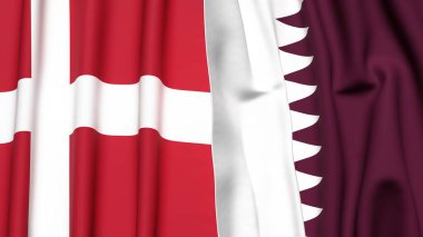 DENMARK ve Katar bayrakları gerçekçi kumaş dokusuna sahip
