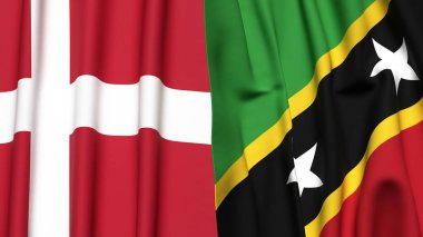 Gerçekçi kumaş dokusuna sahip DENMARK ve Aziz Kitts bayrakları