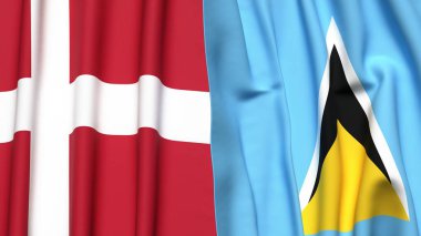 DENMARK ve SAINT LUCIA bayrakları gerçekçi kumaş dokusuyla