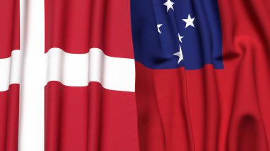 DENMARK ve SAMOA bayrakları gerçekçi kumaş dokusuyla