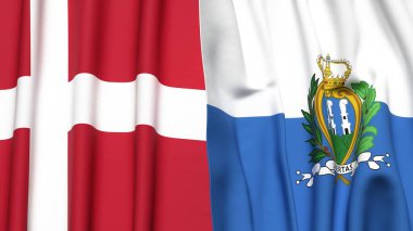 DENMARK ve SAN MARINO bayrakları gerçekçi kumaş dokusuyla