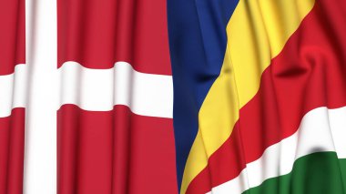Gerçekçi kumaş desenli DENMARK ve SEYCHELLES bayrakları