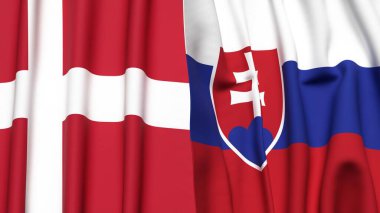 Gerçekçi kumaş dokusuna sahip DENMARK ve SLOVAKIA bayrakları