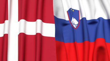 Gerçekçi kumaş dokusuna sahip DENMARK ve SLOVENIA bayrakları