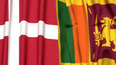 Gerçekçi kumaş dokusuna sahip DENMARK ve SRI LANKA bayrakları