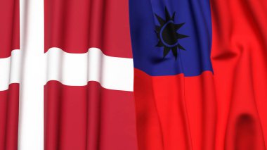 Gerçekçi kumaşlı DENMARK ve Tayvan bayrakları