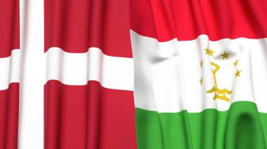 Gerçekçi kumaş dokusuna sahip DENMARK ve TAJIKISTAN bayrakları