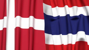 DENMARK ve THAILAND bayrakları gerçekçi kumaş dokusuyla