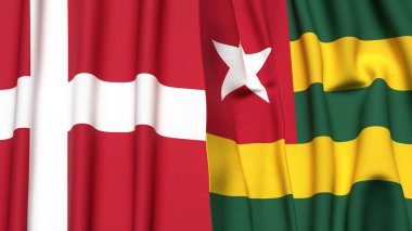 DENMARK ve TOGO bayrakları gerçekçi kumaş dokusuyla