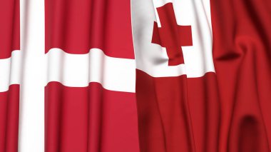 Gerçekçi kumaş dokusuna sahip DENMARK ve TONGA bayrakları