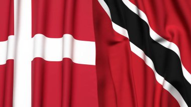 Gerçekçi kumaş dokusuna sahip DENMARK ve TRINIDAD bayrakları
