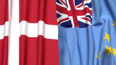DENMARK ve TUVALU bayrakları gerçekçi kumaş dokusuyla