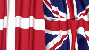 DENMARK ve UNITED KINGDOM bayrakları gerçekçi kumaş dokusuna sahip