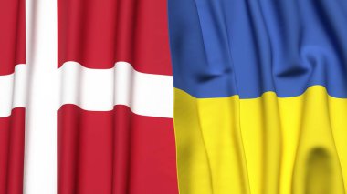 DENMARK ve UKRAINE bayrakları gerçekçi kumaş dokusuna sahip