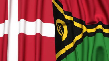 DENMARK ve VANUATU bayrakları gerçekçi kumaş dokusuna sahip