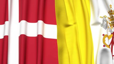 Gerçekçi kumaş dokusuna sahip DENMARK ve VATICAN bayrakları