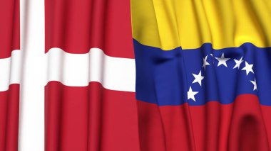 Gerçekçi kumaşlı DENMARK ve Venezuela bayrakları