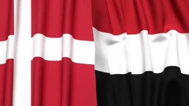 DENMARK ve YEMEN bayrakları gerçekçi kumaş dokusuna sahip