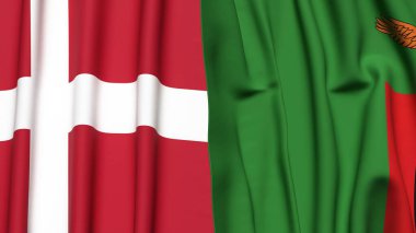 Gerçekçi kumaş dokusuna sahip DENMARK ve ZAMBIA bayrakları