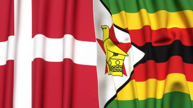 Gerçekçi kumaş dokusuna sahip DENMARK ve ZIMBABWE bayrakları