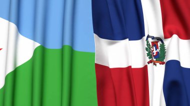 DJIBOUTI ve DOMINICAN REPUBLIC bayrakları gerçekçi kumaş dokusuna sahip