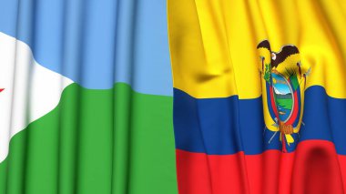 DJIBOUTI ve Ekvador 'un gerçekçi kumaş dokusuyla bayrakları