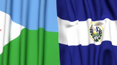 DJIBOUTI ve EL SALVADOR bayrakları gerçekçi kumaş dokusuyla