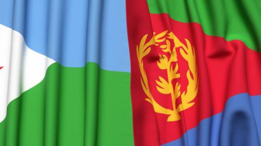 DJIBOUTI ve ERITREA bayrakları gerçekçi kumaş dokusuyla